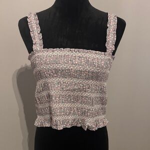 French Connection Pink and White Smocked Crop Top